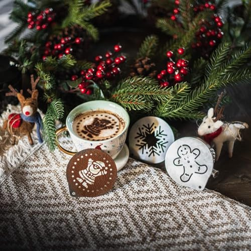 TRIXES 3er Set klassische weihnachtliche Kaffee Schablonen NEUHEIT mit Nikolaus und Weihnachtsmann Motiven Santa Claus Design Schneeflocke und Lebkuchen