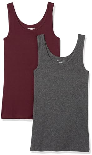 Amazon Essentials Women's Linne smal passform, Pack of 2, Kolsvart ljung/Vinröd, XXL