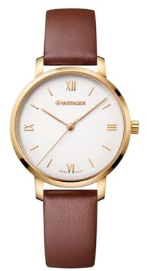 WENGER Damen Armbanduhr Lederarmband Metropolitan Donnissima Ø 38mm, Swiss Made, Analog Quarz, Wasserdicht bis 100m