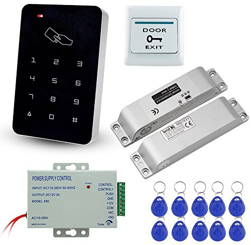 LIBO - Sistema di controllo accesso RFID, 125 KHz, con serratura elettronica DC12V, alimentatore K80 3A, 10 carte d'identità