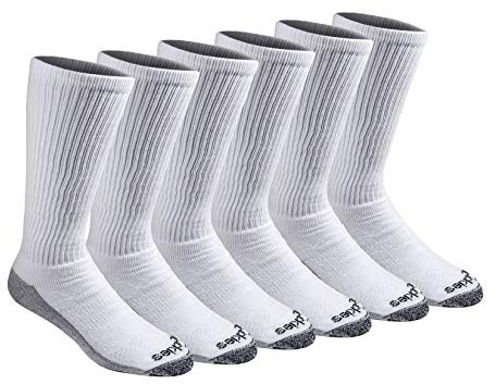 Dickies Men's Dri-Tech Moisture Control Boot-Length Socks, Available in L-XL (6, 12 Pairs) White (6 Pairs), Large