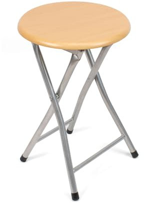 THE SECRET HOME - Taburete Plegable de Madera y Metal - Alto. 45 x Ø30 cm - Banqueta sin Respaldo - Ideal para Cocina, Terraza o Jardín - Color Madera Natural
