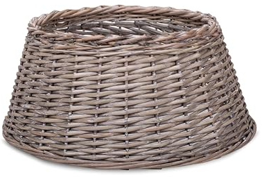 greenleaves Small Grey Wash Wicker Christmas Tree Skirt & Tree Collar Cover