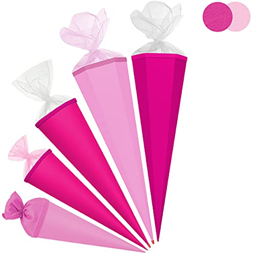 alles-meine.de GmbH Schultüte - Rohling - PINK/kräftiges rosa - 85 cm - 6 eckig - Tüllabschluß - mit/ohne Kunststoff Spitze - Zuckertüte - Markneukirchen - Jungen Mädchen - e..