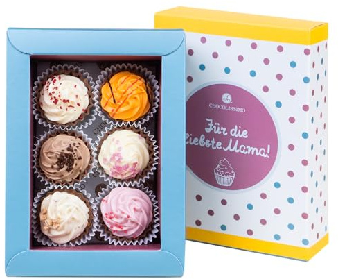 CHOCOLISSIMO - Geschenk Mama - Muttertag Süßigkeiten - Schokolade Geschenk für Mutter - 6 Cupcake Pralinen - Geschenkidee Geburtstag, Jahrestag, Weihnachten für Mutti, Schwiegermutter