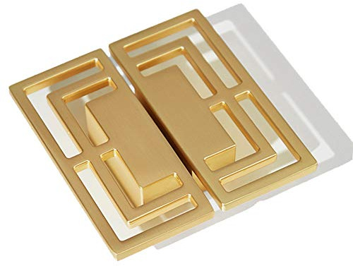 Schubladengriffe, goldfarben, gebürstet, für Schrank, Fernsehschrank, stilvolle goldene Kupfergriffe, moderne chinesische Glücksmuster, Doppelloch, 32 mm, 6 Stück