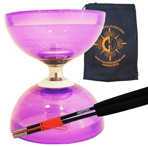 Juggle Dream Purple Cyclone Quartz II Triple Bearing Diabolo with Coloured Superglass Sticks and Carry Bag - Pro Clutch Diablo Set