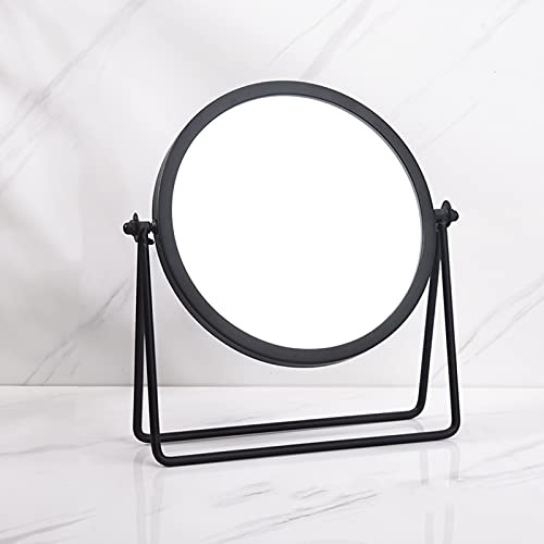 schonee Geschaft Black Tabletop Single Sided Makeup Mirror, 360° Rotation Metal One-Sided Dressing Table Mirror, Round Swivel Desktop Stand Mirror (Black - Round), 7.1(L) x 2(W) x 8.5 (H)