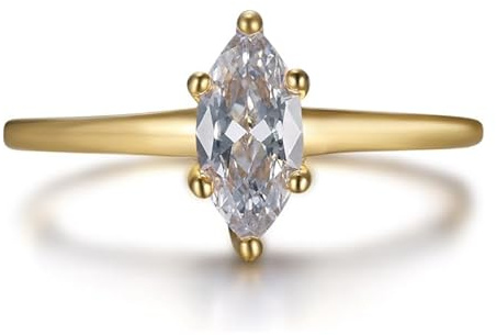 BOBIJOO Jewelry - Bague Marquise Zirconium Fine Discrète Femme Enfant Acier Inoxydable Or Doré Plaqué