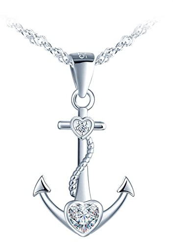 MicLee Damen 925 Sterling Silber Zirkonia Halskette Einfach Anker Herz Anhänger Kette mit Geschenkbeutel Super Geschenk für Paar Pärchen Mutter Tochter