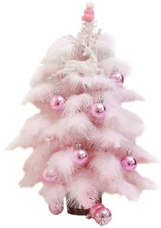 WmHeoo2077 PE Weihnachtsbaum Künstlich Tannenbaum,Material PVC Weihnachtsbaum Holzständer,Rosa Mini-Weihnachtsbaum, Feder-Mädchen-Herz-Weihnachtspaket-Baum, rosa, 45CM
