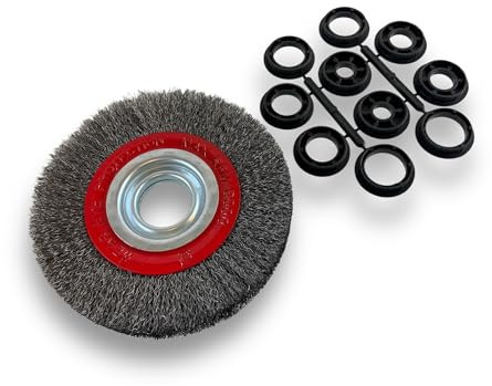 Brosse circulaire ACIER | Ø 150 mm | Epaisseur 2 rangs | Fil souple 0.20 mm ondulé | Alésage 32 mm + réducteur bague 25/22/20/16/12 mm | Touret meuleuse affûteuse ponceuse | Kibros 235152AV