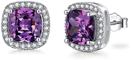 SNORSO Clous D'oreilles Argent Pour Femme Fille,Boucles d'oreilles Zircon Cubique Carré/Rectangle/Coeur/Goutte d'eau/Ronde, Boucles d'oreilles Pierre de Naissance Coloré,Cadeau Anniversaire Mariage