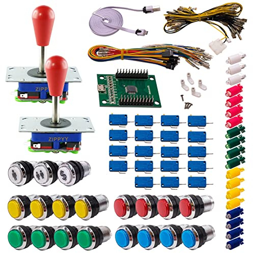 Kit Joysticks et boutons Arcade 2 Joueurs Lumineux Boutons Chromés Joysticks Zippyy Tiges Longues Poires Carte XinMoTek Jeux Vidéo Retro Gaming