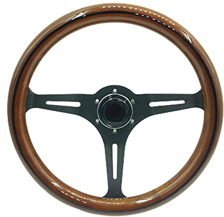 Sportlenkrad 350mm klassisches hölzernes holzkornlenkrad mit schwarzen speichen speiche auto racing lenkrad mit hupensatz SportlenkräDer
