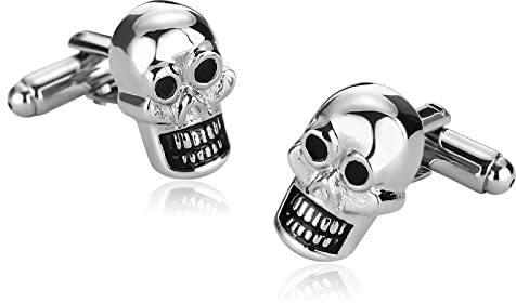 Manchettenknoepfe Totenkopf, Manschettenknöpfe Herren Buisness Silber Schwarz Edelstahl Cufflinks Schmuck Geschenk