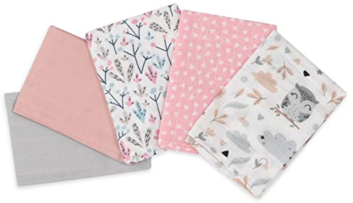 FENSILO Confezione da 5 panni in mussola per neonati, 34 x 34 cm, in mussola – Versatili panni di garza come panni per sputa, 100% cotone, per ragazze rosa