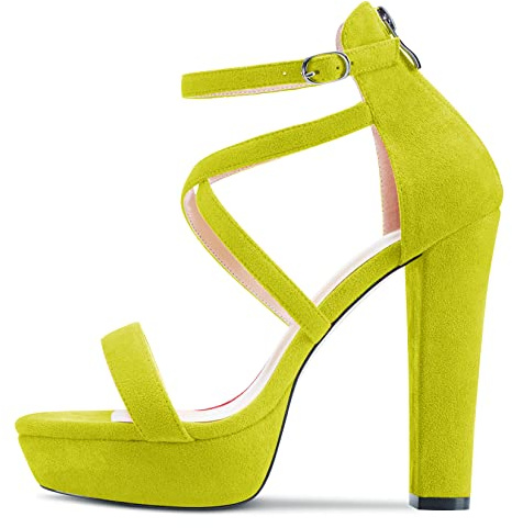 Castamere Mujer Alto High Heel Plataforma Abierta Punta Correa Cruzada Sandalias Correa Tobillo 13 CM Heels Verde Lima 37 EU