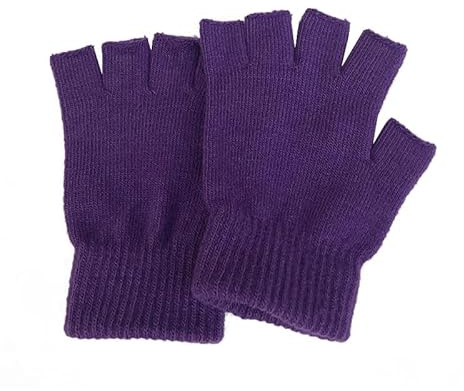 LE11 Ladies Hot Thermal Fingerless Gloves Warm Soft Knit Half Fingers Mittens | 100% Acrylic for Winter | Versatile Design Gloves for Typing, Exercising & Daily Use, One Size - (Purple)
