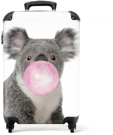 NoBoringSuitcases.com® Koffer Handgepäck - Kabinentrolley, Leichtgewicht, 4 Rollen, mit Koala Kaugummi Rosa-Motiv, Zahlenschloss, UV-beständig, 55cm-35cm-20cm