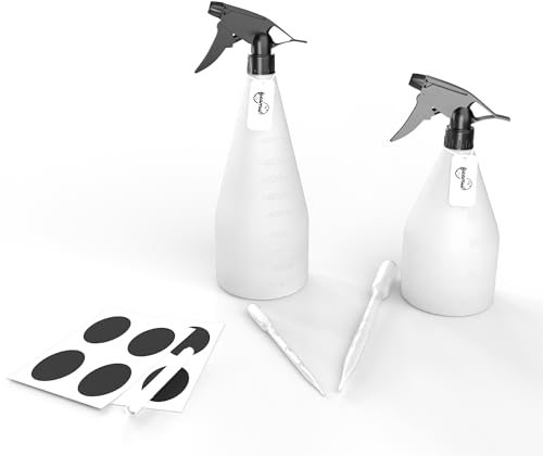 geamuf Pulverizadores 1l y 0,5l Pegatinas Personalizadas Pipetas Plastico y Rotulador Tiza Liquida Borrable Kit Pulverizador Spray Marcadores Flus Flus Agua Pulverizador Limpieza Cuidado Plantas