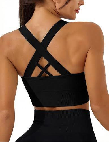 Leversic Dam Sport-BH Yoga Top Fitness Topp Kvinnor Vadderad Utan Bygel Push Up BH för Yoga Jogging Gym S-XL, Svart, XL