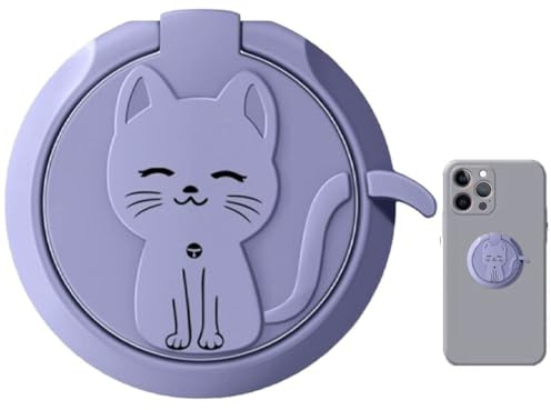 Hrippy Cute Cat Phone Ring Stand Holder 360 Rotation Spin Phone Ring Grip Socket Metal Cat Convenient Smartphone Bracket for Cellphone