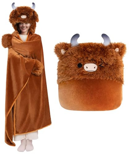 Mewaii Oversized Wearable Blanket Hoodie – Kawaii Highland Cow Hooded Cloak, Soft Plush Flannel Blanket Hoodie, Unisex Cozy Blanket as Birthday Gifts for Women Girls (51.2x62.2)