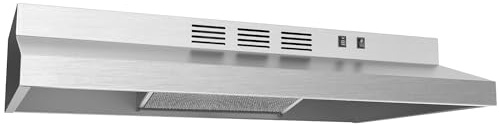 Midea MVU30W2AST Range 30 Inch Under Cabinet Vent Ductless Convertible with Durable Stainless Steel, 200 CFM Kitchen Hood with 2 Reusable Filter, 2 Speed Exhaust Fan