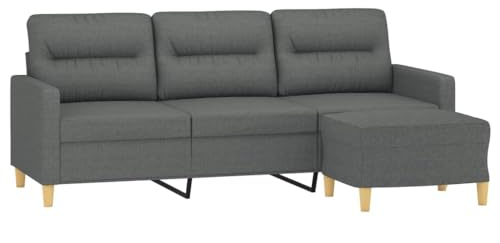 vidaXL Sofa 3 Sitzer, Couch mit Fußhocker, Liegesofa für Wohnzimmer, Polstersofa Sessel Relaxsofa Loungesofa Relaxcouch TV Sofa, Dunkelgrau Stoff