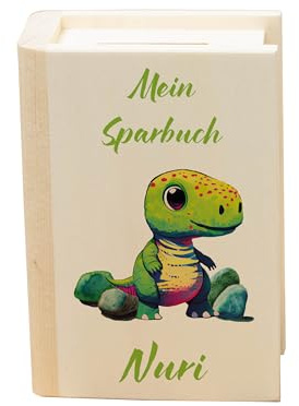 Meinkerzenshop Mein erstes Sparbuch - personalisierte Spardose aus Holz mit unterschiedlichen Kindermotiven zur Auswahl