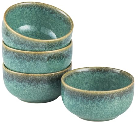 HENXFEN LEAD Bols à dessert, 240mL Bols à céréales en céramique, Set de 4 bols à snack en porcelaine, Vert brillant