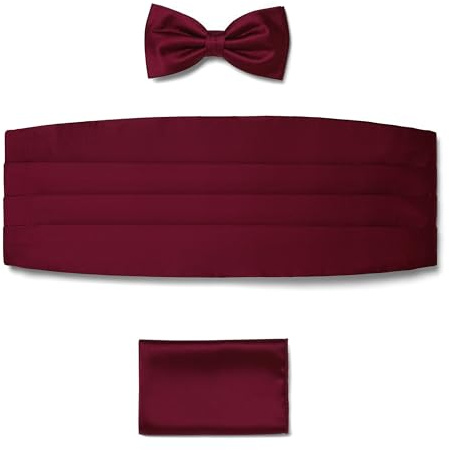 BRERA 67 Set Kummerbund Einstecktuch und Fliege Herren für Anzug aus Seide, bordeaux, größe S-M | Fliege mit Einstecktuch Accessoires-Set für Smoking Herren | Gürtel für Abendkleid