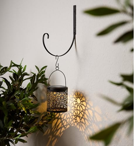 Lights4fun 11,5cm Solar Laterne Schwarz Laterne Marokkanisch Kabellos Tischlampe Batteriebetrieben LED Laterne zum Aufhängen