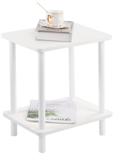 YheenLf Beistelltisch Holz,Nachttische mit 2 Ebenen,40x30x47.5cm,Weiß | Couchtisch Klein, Sofatisch für Schlafzimmer, Wohnzimmer, Moderner-Design, Wohnzimmertisch, Pflanzenhocker