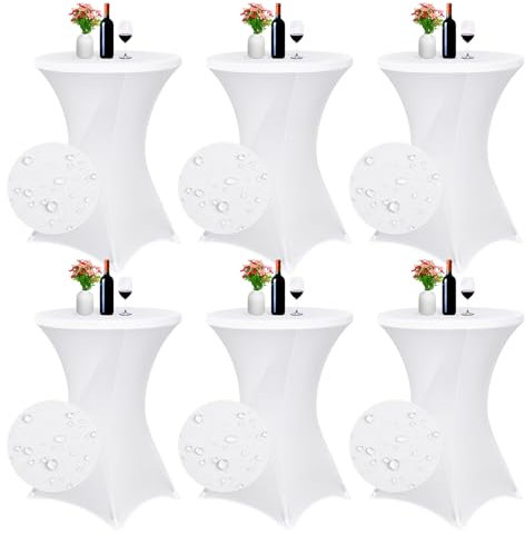 6er-Set wasserfest Stretch Stehtisch Husse für Bistrotisch Ø 80-85 cm Verstärkung im Fußbereich，Stretch-Husse Weiß Hussen für Stehtische und Bistrotische ,Hochzeit, Cocktailparty, Bankett, Weiß