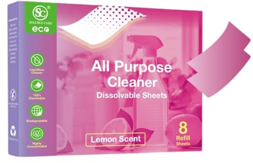 Eco-Friendly All-Purpose 8 Dissolvable Cleaner Sheets - Highly Concentrated Detergent for Effortless Tough Stain Removal on Fabric, Furniture, and Vehicle Interiors - No Mess, No Waste Formula