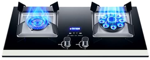 Cuisinière À Gaz 2 Brûleurs 5,2 KW Minuterie De Feu Élevé (indépendante Des Deux Côtés), Support De Casserole En Fonte, Protection Contre Les Flammes, Évite Les Fuites De Gaz, Kit GPL/gaz(NG)
