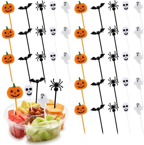 Halloween-Zahnstocher aus Kunststoff, 40 Stück, Halloween-Cupcake-Aufsätze, Halloween, Essen, Cocktail, Vorspeisen, Picks für Halloween, Motto-Party, Geburtstag, Babyparty, Hochzeit, Partyzubehör,