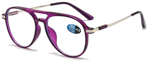 ABETOS Pilot Occhiali da lettura da uomo e donna, filtro luce blu, stile retrò, alla moda, da pilota, con aiuto per la lettura, con bordo pieno