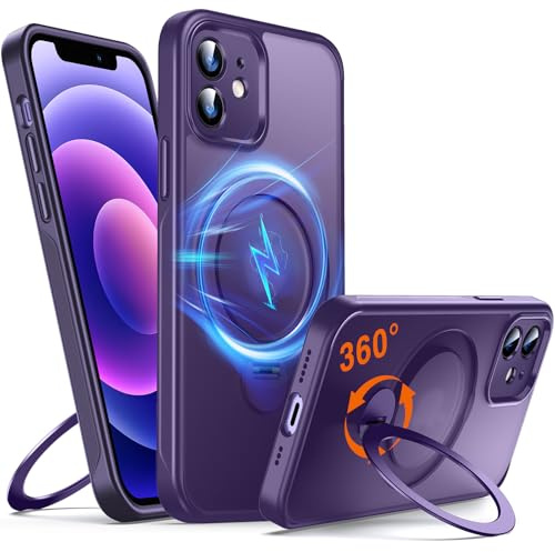 Chicfun 360° O-Ring MagStander for iPhone 12/12 Pro with Magnetic Kickstand Ring Holder [Compatible with MagSafe][360°Rotate Stand Ring][Military Shockproof] Magnet iPhone 12/12 Pro Cover Purple