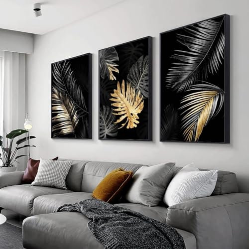 XINBAO Bambusgemälde mit Schildkrötenrücken, Blattgold-Leinwanddrucke, Wandkunst, Poster, Drucke, dekorative Bilder für Wohnzimmer, Heimdekoration, 70 x 100 cm x 3, rahmenlos