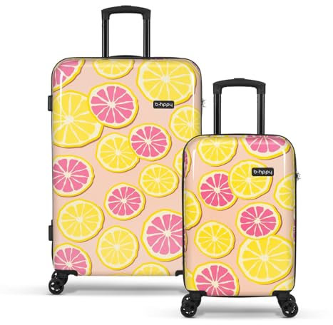 BHPPY Kofferset 2 delig (55/76 cm) - Handbagage Koffer - Ruimbagage Koffer - Lichtgewicht reiskoffers Set - 98 L inhoud - Trolley - Lemon