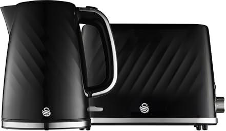 Swan Windsor Kitchen Set, 1.7L Fast Boil Kettle & 2 Slice Toaster, Black, SK14611BLK & ST14071BLK