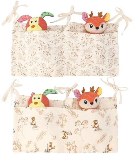 Kaisibum 2 Stück Babybett Organizer Hängend,Babybett Aufbewahrungstasche,Baby Kinderzimmer Organizer,Kinderzimmer Hängender Bett Organizer für Kleidung Windeln Spielzeug(Beige)