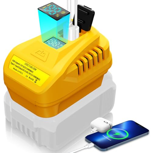 EID Tragbares USB-Ladegerät für Dewalt 20V Akku, USB-C PD3.0 100W MAX, USB QC3.0, Lade- und Ausgabefunktion, kompatibel mit DCB200 DCB204 DCB181 DCB205