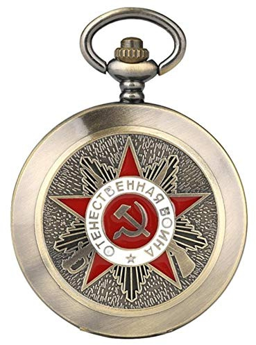 HUIBBGO Montre de Poche à Quartz de Style soviétique avec Pendentif et chaîne, emblème du Parti rétro du Pentagramme, Symbole de l'Union soviétique, Marteau Faucille, 4