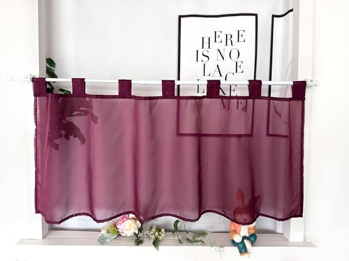 Devola Scheibengardine Voile Einfarbig Schlaufen HxB45x60cm Violett 1Stück | Modern Bistrogardine Transparent Kurzgardine mit Schlaufen Kurzer Fenstervorhang für Küchenfenster Wohnzimmer Landhaus