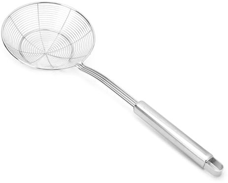 Colador Espumadera Cuchara Ranurada Inoxidable, Colador de espumadera de araña de acero inoxidable, colador de cocina de mango largo sólido resistente al calor, colador de cucharón for freír alimentos