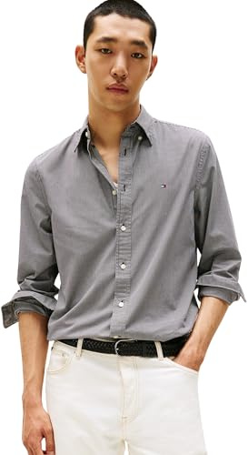 Tommy Hilfiger Herren Hemd Flex Poplin Micro Gingham Regular Fit, Grau (October Grey/Check), XXL
